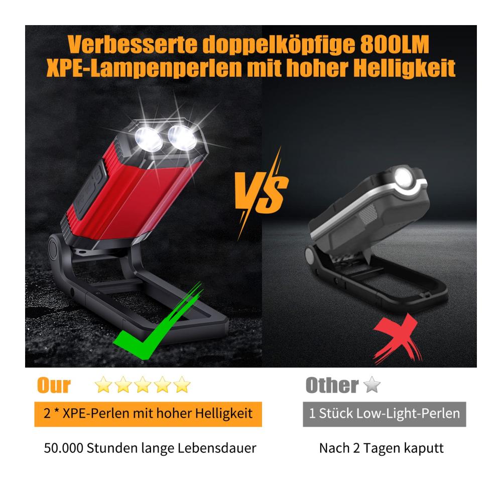 Inspektionsleuchten LED Arbeitslampe mit 7 Modi IP67 Wasserdicht 360° Drehung Magnetisch für Auto Camping Werkstatt - Hochwertige COB Taschenlampe für Inspektionen und Notfälle