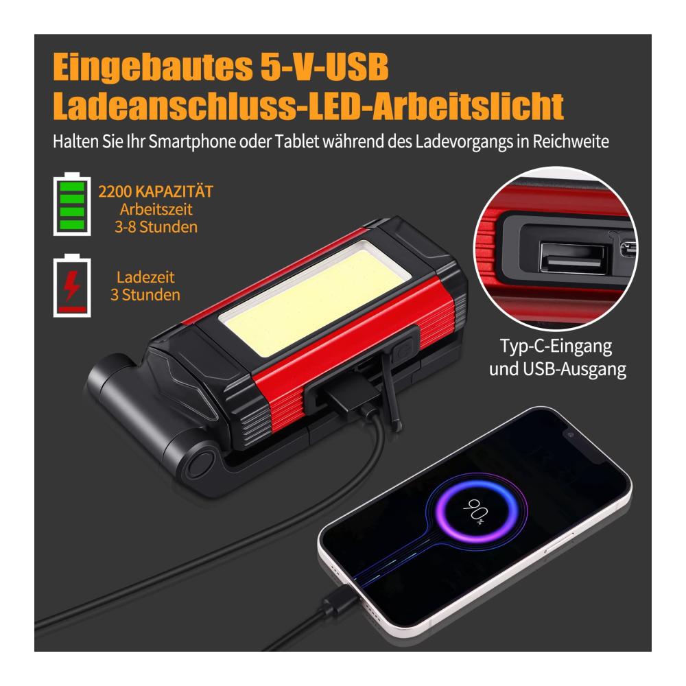 Inspektionsleuchten LED Arbeitslampe mit 7 Modi IP67 Wasserdicht 360° Drehung Magnetisch für Auto Camping Werkstatt - Hochwertige COB Taschenlampe für Inspektionen und Notfälle