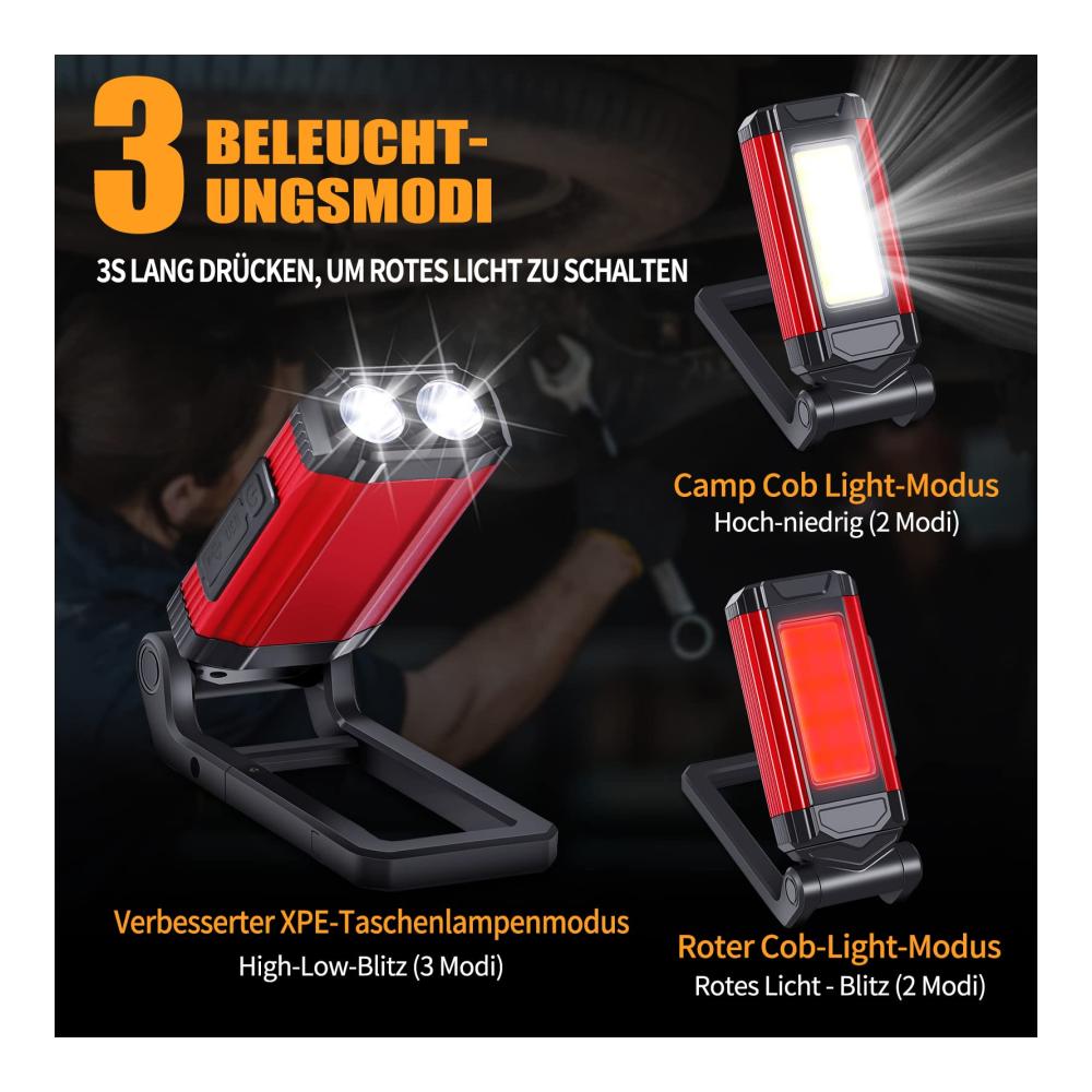 Inspektionsleuchten LED Arbeitslampe mit 7 Modi IP67 Wasserdicht 360° Drehung Magnetisch für Auto Camping Werkstatt - Hochwertige COB Taschenlampe für Inspektionen und Notfälle