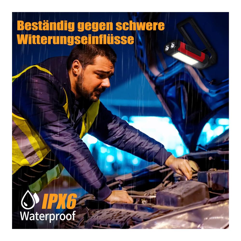 Inspektionsleuchten LED Arbeitslampe mit 7 Modi IP67 Wasserdicht 360° Drehung Magnetisch für Auto Camping Werkstatt - Hochwertige COB Taschenlampe für Inspektionen und Notfälle