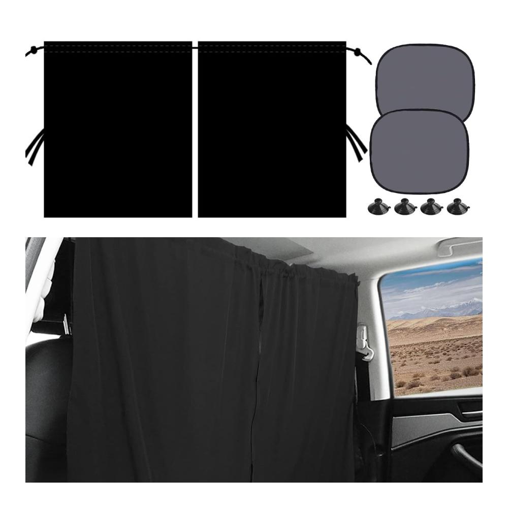 KKJSK Seitenscheiben Sonnenschutz Auto Rollo 140x80cm - 2 Stück Auto Trennvorhänge für Camping UV-Schutz Verdunkelung - Praktische Schlafhilfe und Sichtschutz im Auto