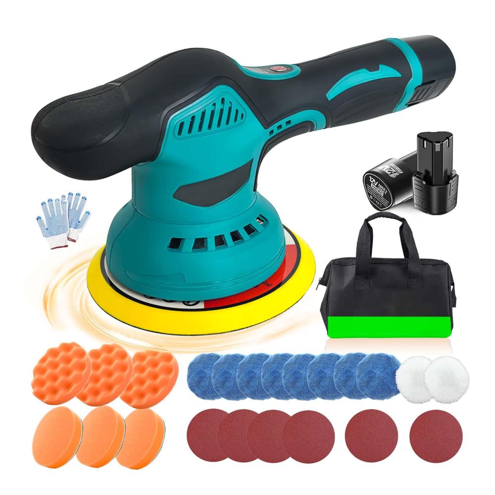 Professionelle Auto Poliermaschine 12V mit 6 variablen Geschwindigkeiten und umfangreichem Zubehörset – Perfekt für Auto Boot und Bodenpolitur