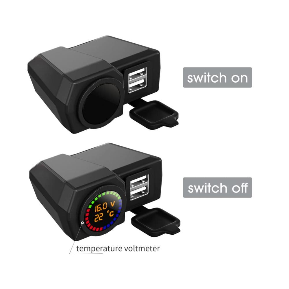 Motorrad USB Ladegerät 5V 3.4A - Hochleistungs-Ladegerät für Motorradlenker - Wasserdichtes Schnellladegerät mit Unabhängigem Schalter und Voltmeter - USB Steckdose Netzteil - Praktisches Motorradzubehör für unterwegs - Lade deine Geräte bequem während der Fahrt - Zuverlässiges Power Adapter für dein Motorradabenteuer