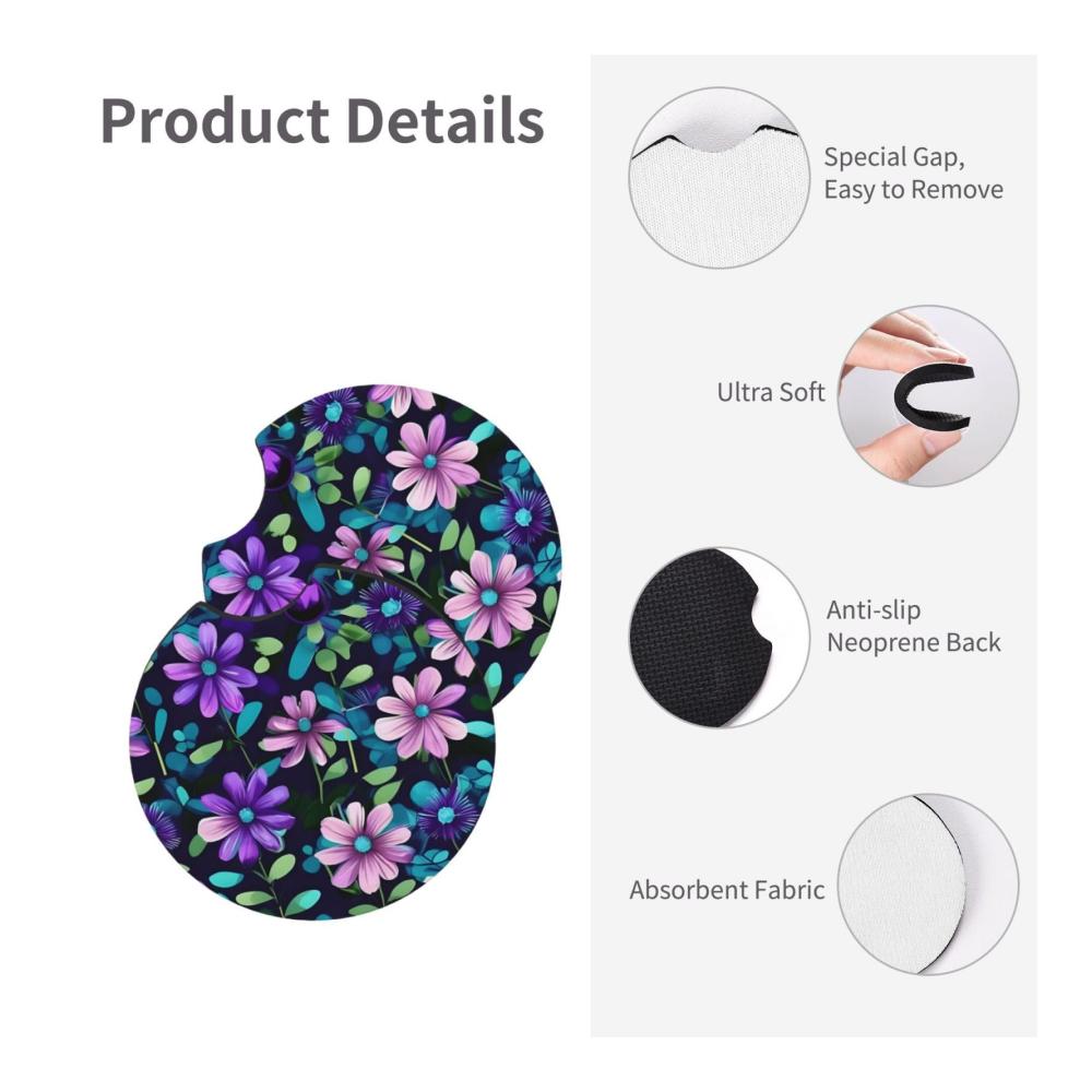 2er Set Auto-Untersetzer für Getränkehalter | Violettes Kamelien-Muster | Wasserfest & rutschfest | Stilvolles Accessoire für Ihr Auto | Ideales Zubehör für unterwegs | Haltbar & praktisch