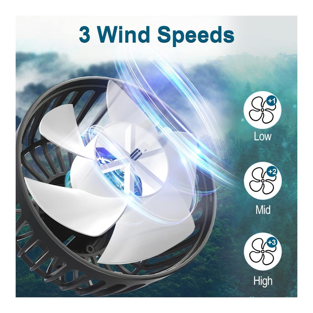 Tragbarer USB-Autolüfter mit Doppelkopf 3 Geschwindigkeiten & 360°-Drehung - Clip-Fan für Limousinen SUVs & Wohnmobile - Ideal für unterwegs