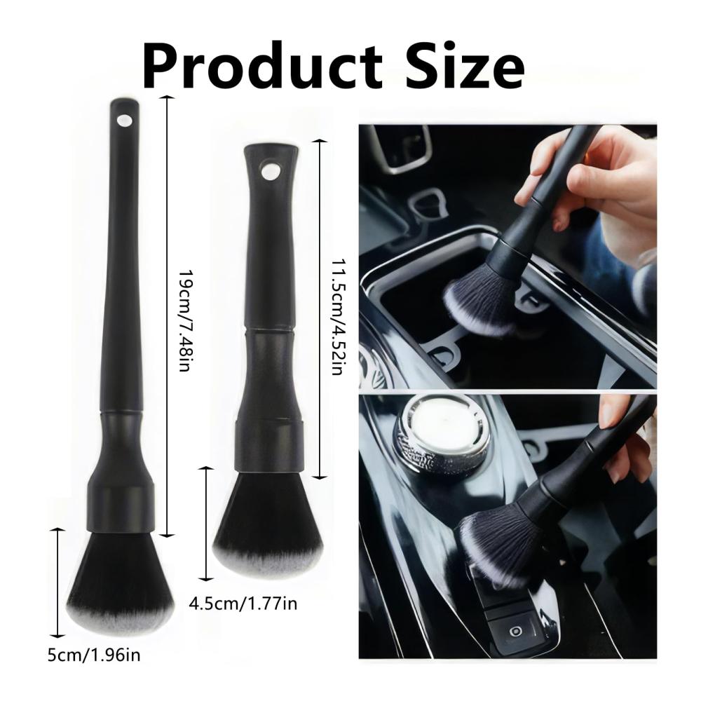 2er Set Profi Auto Innenreinigungs-Bürsten | Weiche Pinsel für Autoräder Embleme & Motorraum | Ideales Auto Detailing Werkzeug | Schwarz Kurz- & Langgriff