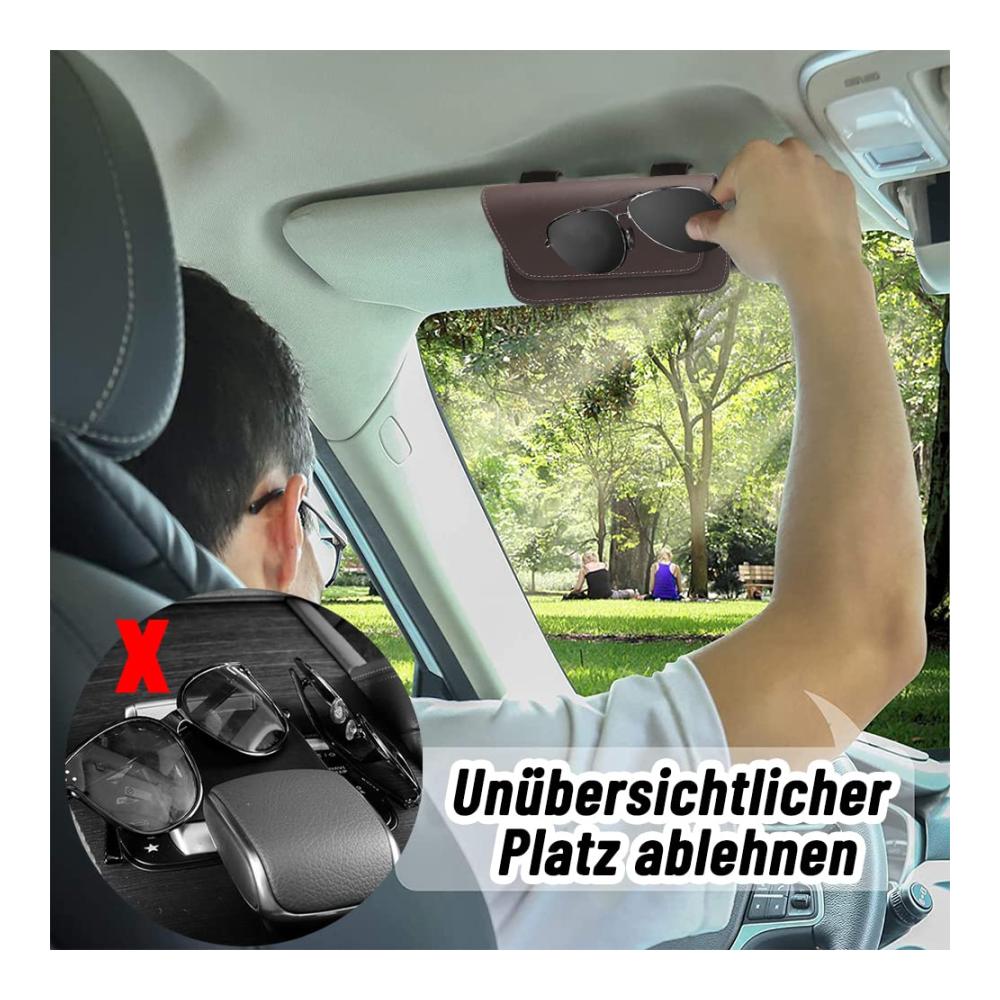 Schützen Sie Ihre Brillen unterwegs! Shengou Auto Sonnenblende Brillenetui - Universales Zubehör für Auto-Sonnenblenden - Organizer für Sonnenbrillen - Braun