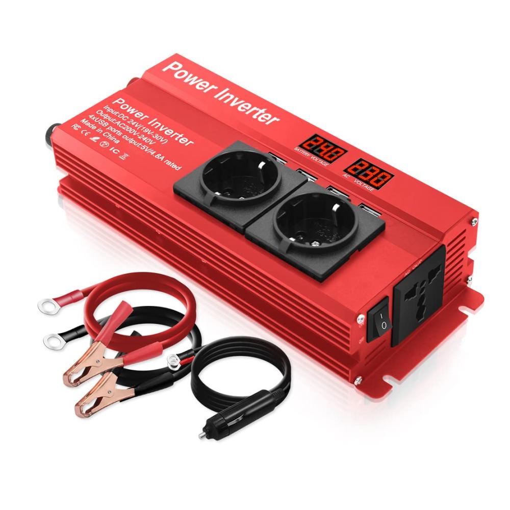 Ultimativer Spannungswandler 24V 230V 800W / 1600W Wechselrichter für zuverlässige Stromumwandlung – Mit 3 Steckdosen 4 USB-Anschlüssen und LED-Spannungsanzeige für maximale Vielseitigkeit und Kontrolle! Ideal für unterwegs und zu Hause