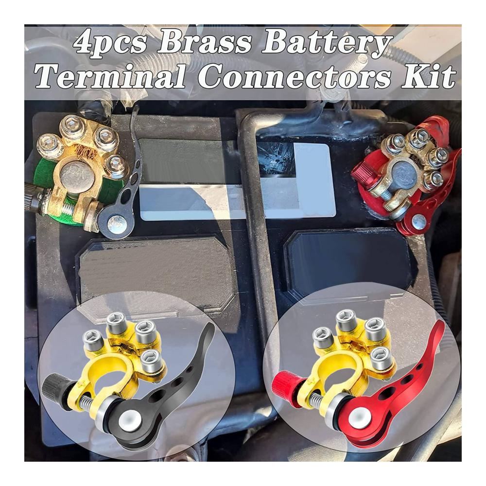 Starthilfekabel Set mit 4-Wege Messing Batterie Terminal Kit - Zuverlässige Klemmen für SAE/Typ A Pfosten - Robuste Verbindung für Ihre Fahrzeugbatterie