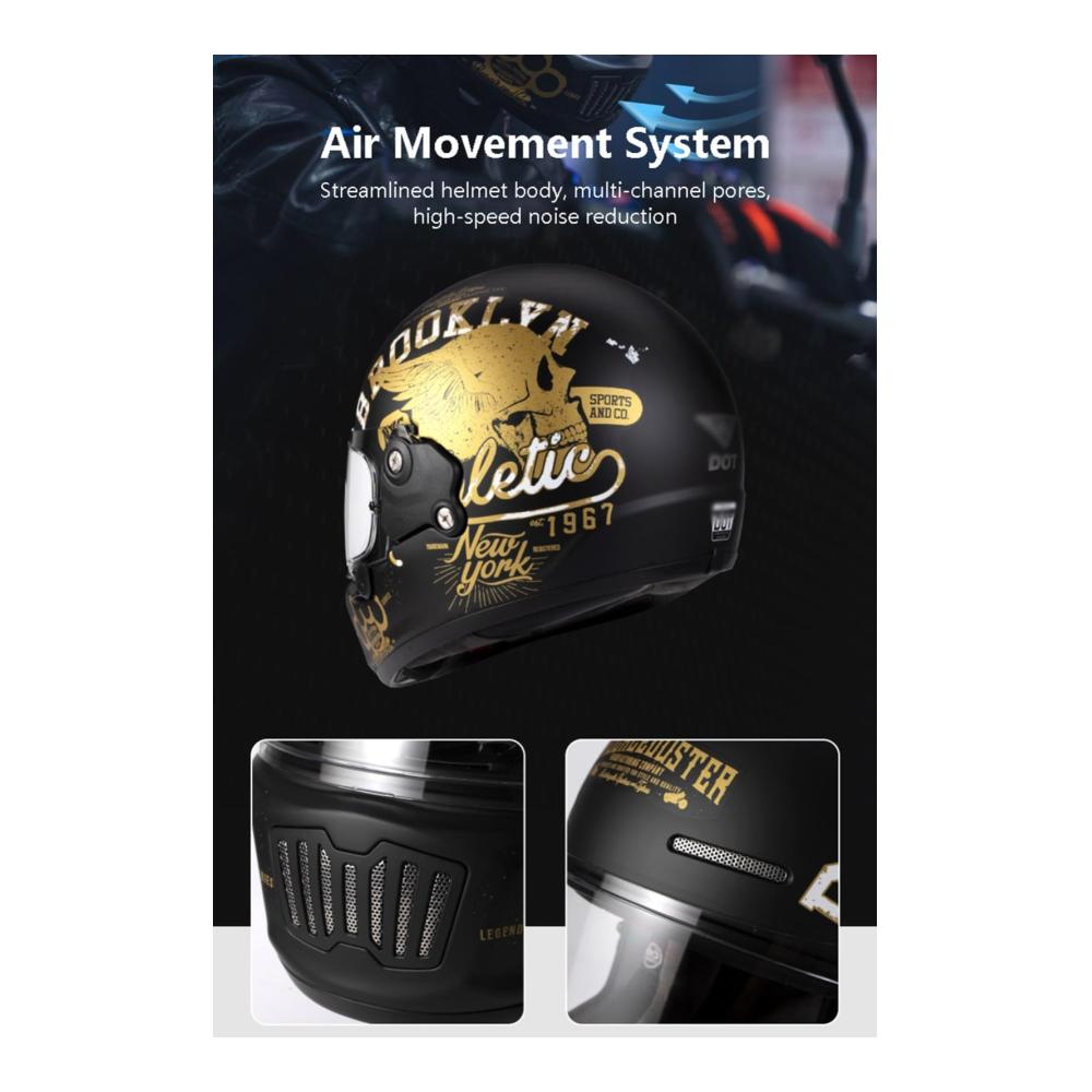 Authentischer Retro-Integralhelm für Erwachsene – DOT/ECE-Zulassung – Vintage Style – Hochwertiger Crash Helm für Motorradkreuzer – Idealer Schutz für Straßen- und Motocross-Fahrten – Größe D M=57-58CM