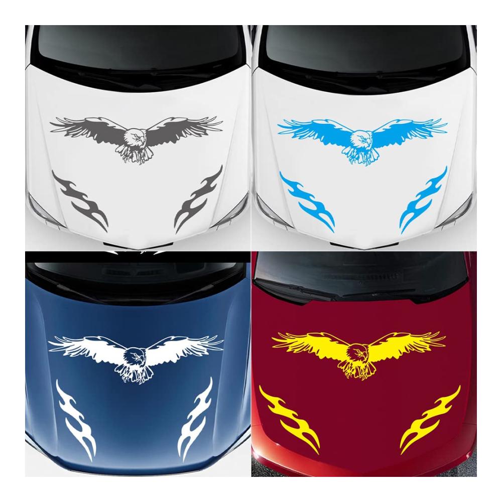 Hochwertiges 1 Set Aufkleber-Kit für Autos Universal Motorhauben-Design mit Adlerfeuer-Grafik | PVC Vinyl Streifen für Racing-Enthusiasten | DIY Auto Styling in Gelb