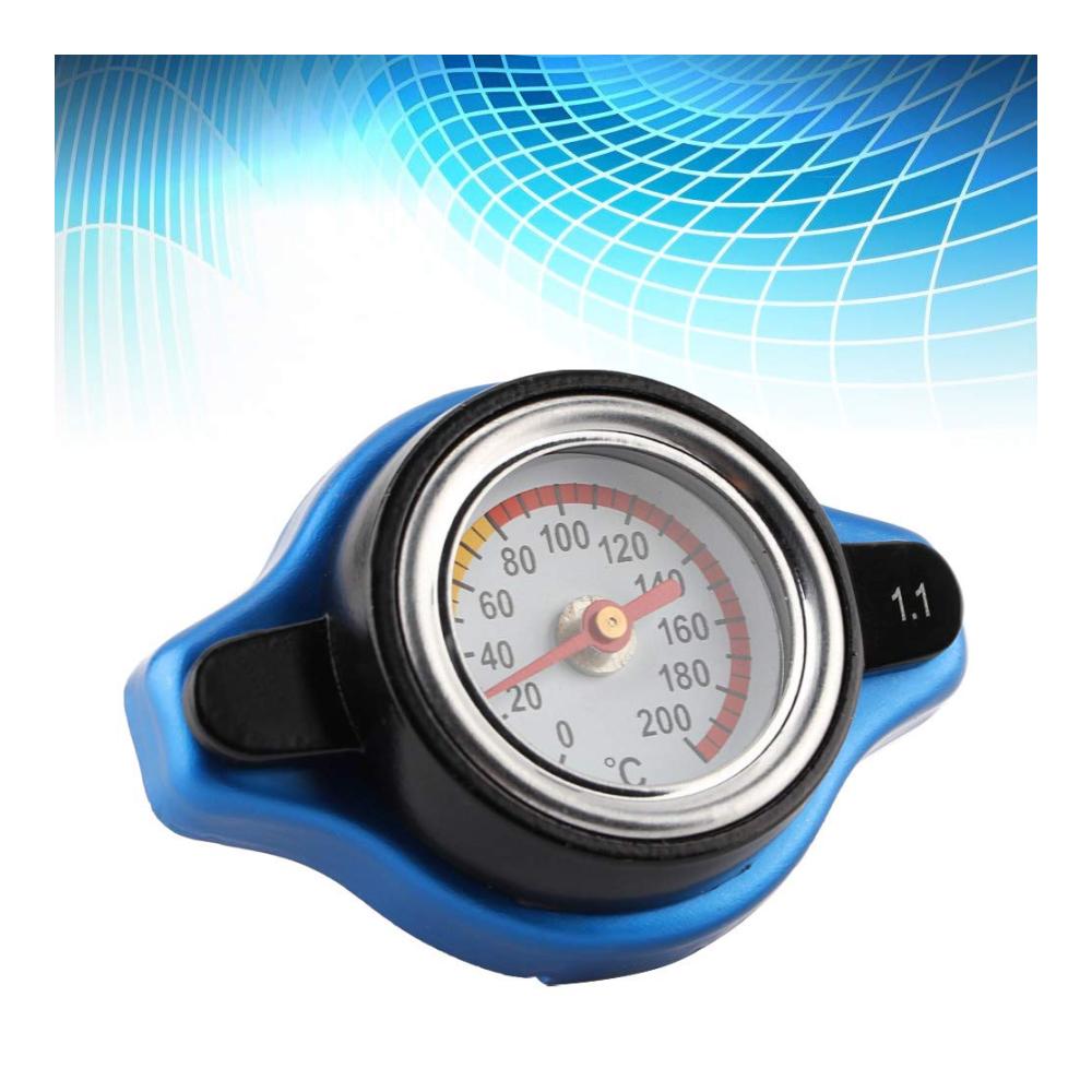 Kühlerverschlussdeckel mit innovativer Wassertemperaturanzeige - Präzise 1.1 bar Thermostatabdeckung aus Aluminiumlegierung für präzises Motortuning - Blau/Schwarz