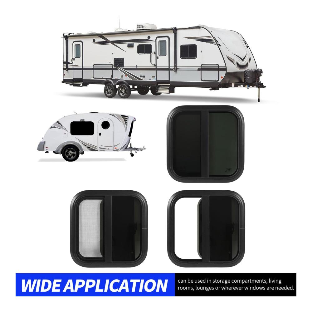 Entdecken Sie die Welt mit Stil Wohnmobil-Fenster für ultimativen Komfort | Horizontal-Vertikal-Schiebe-Design gehärtetes & getöntes Glas runde Ecken | Inklusive Bildschirm | Perfekt für Teardrop-Modelle | Maße 500 * 500mm (für Wandstärken von 1-1.2 Zoll