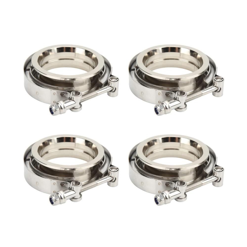 Upgrade dein Turbo-Downpipe-System 4er Set 3 Zoll Edelstahl V-Band-Klemmflansch-Kit für Leistung und Zuverlässigkeit - Universale Passform - Silber