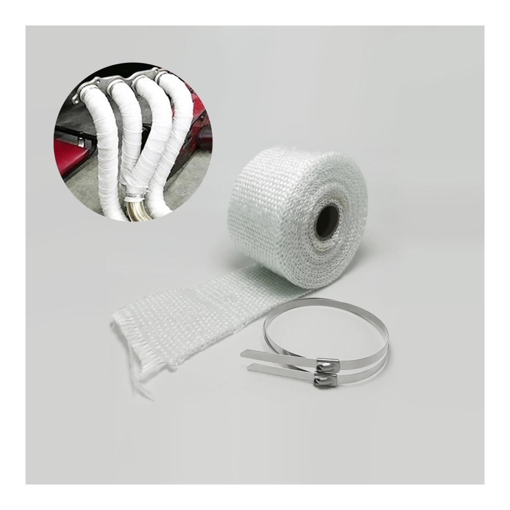 Hitzeschutzband Auspuff 2×200CM - Effektiver Abgasschutz für Stromerzeuger & Motorräder - Hitzebeständiges Abgasschlauchband 50mm - Inkl. 2 Edelstahl-Kabelbinder - Robust & Langlebig
