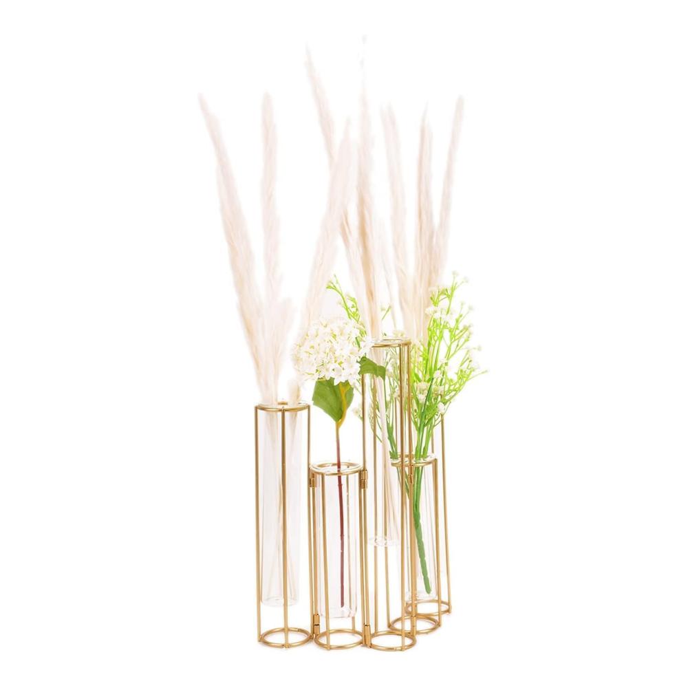 Schutzleisten Moderne Reagenzglasvase mit Metallrahmen - Ideale Scharniervasen für Tafelaufsätze - Glasblumenvase für Tischdekoration mit 5 Reagenzgläsern - Knospen-Display-Set für stilvolle Hochzeitsdekoration zu Hause