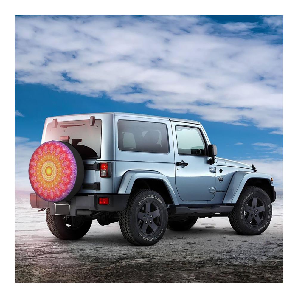 Blumen Mandala Reserveradabdeckung | Sonnenlicht Muster | Universal Wasserdicht & Staubdicht | Ideal für Anhänger SUVs & Wohnmobile | Passend für Reifen mit 381 cm Durchmesser | Criss Cross Design