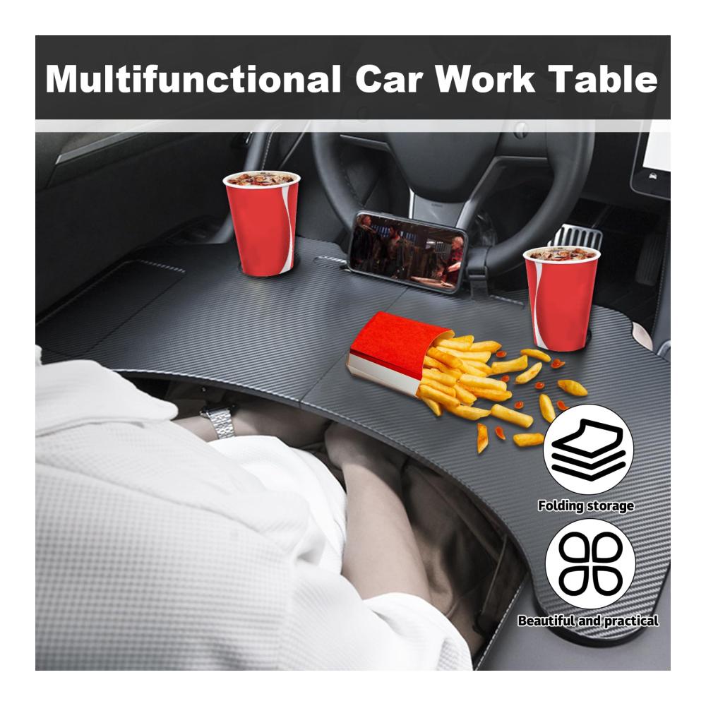 Innovativer Tesla Model 3/Y Lenkrad Schreibtisch mit Aufbewahrungstasche | Faltbarer Multifunktions-Tisch für Tabletts & Taschen | Auto Esstisch & Laptop-Arbeitstisch | Platzsparende Kerben inklusive