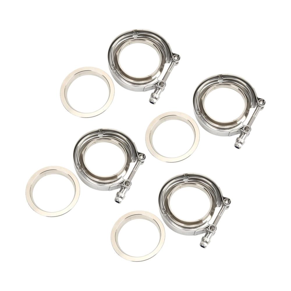Upgrade dein Turbo-Downpipe-System 4er Set 3 Zoll Edelstahl V-Band-Klemmflansch-Kit für Leistung und Zuverlässigkeit - Universale Passform - Silber