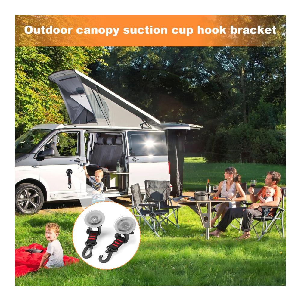 Praktisches Zubehör 4er Set Saugnäpfe mit Haken für Camping Auto & Zuhause | Extra stark & vielseitig einsetzbar | Saugnapf Anker mit Befestigung | Ideal für Vorzelte (Schwarz