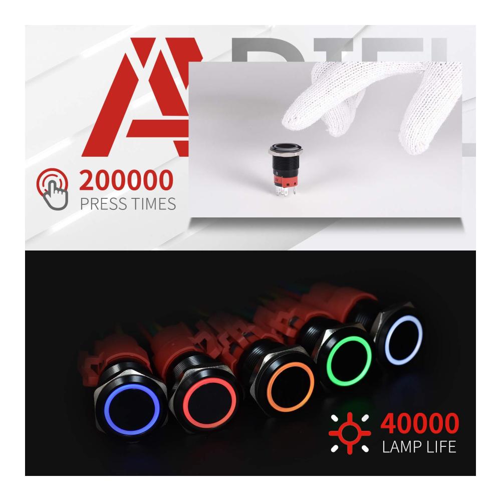 Hochwertiger 19MM Druckschalter mit LED-Ringbeleuchtung – Wasserdichter Latch-Schalter für Auto RV LKW & Boot – Aluminiumlegierung – 12VDC 5A – Blaue EIN/AUS-Taste