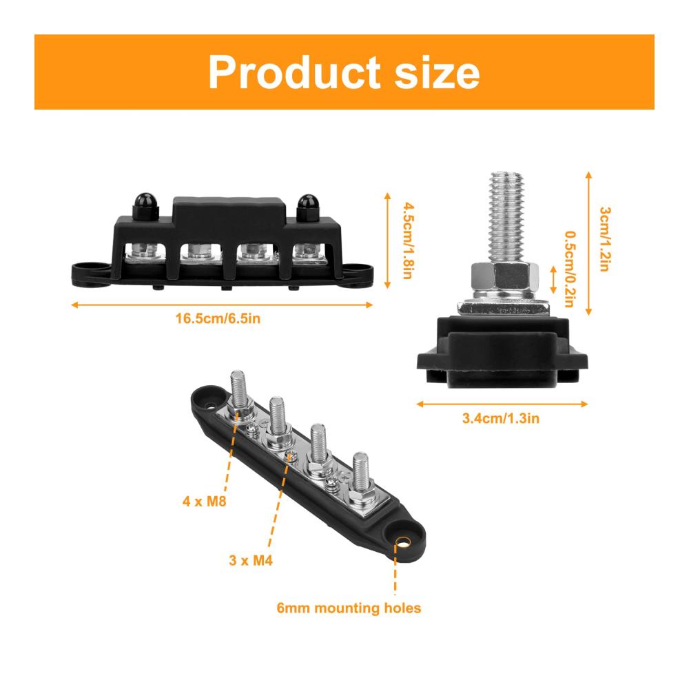 Batterieschalter 12V-48V DC | Stromverteilerblock für Auto RV Boot | 250A Busbar Verteiler mit M8 Anschlüssen | Rot Schwarz | 2er Pack