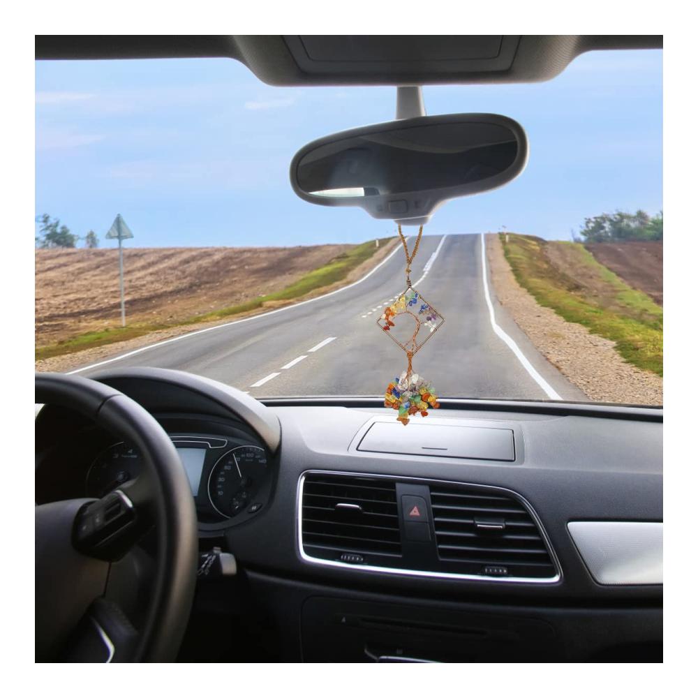 Entdecken Sie Klarheit und Stil 2er-Set Innenspiegel-Anhänger mit Baum des Lebens-Motiv - Auto-Zubehör für positive Energie 7 Chakren-Kristall-Sonnenfänger für Fenster - Einzigartiger Auto-Anhänger
