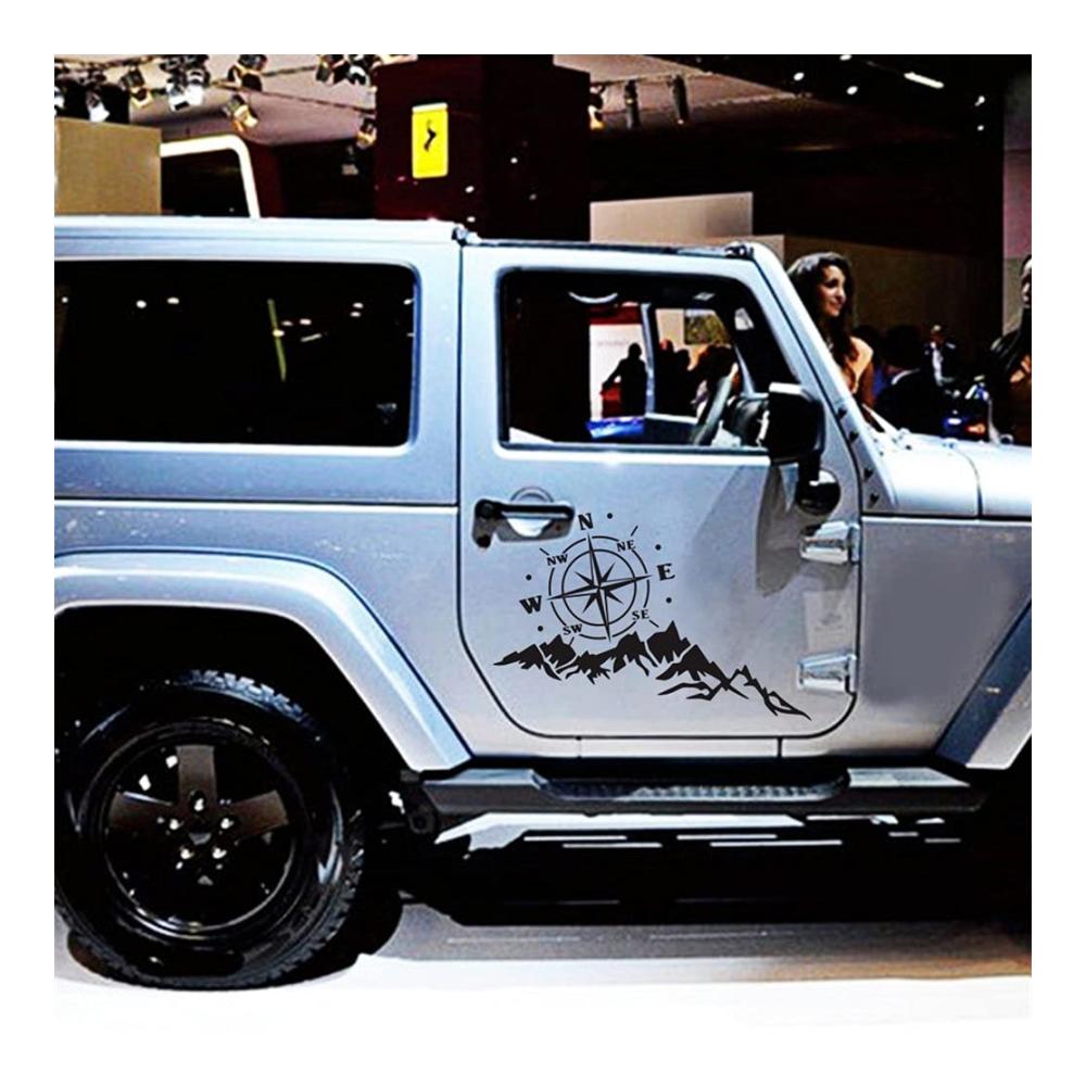 Entdecke die Welt mit HELLOGIRL 2er-Set 3D Autoaufkleber Berg & Kompass für Auto Motorhaube Karosserie & Tür | Wasserdicht Vinyl | 56x30cm
