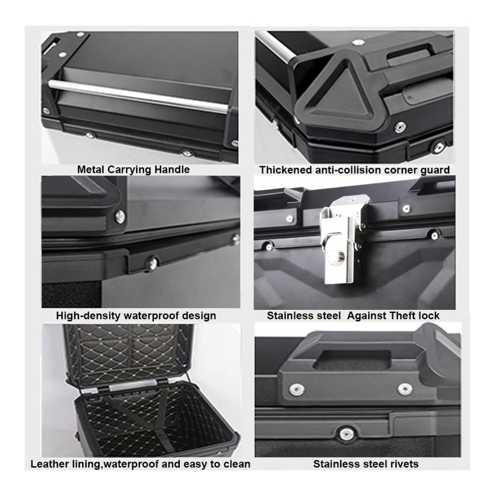 Motorrad-Topcase Alukoffer Wasserdicht 100L Schwarz | Multifunktionaler Gepäckkoffer für große Kapazität | Motorradkoffer Heckbox Tour-Aufbewahrungskoffer | Top-Cases Innovation 2024