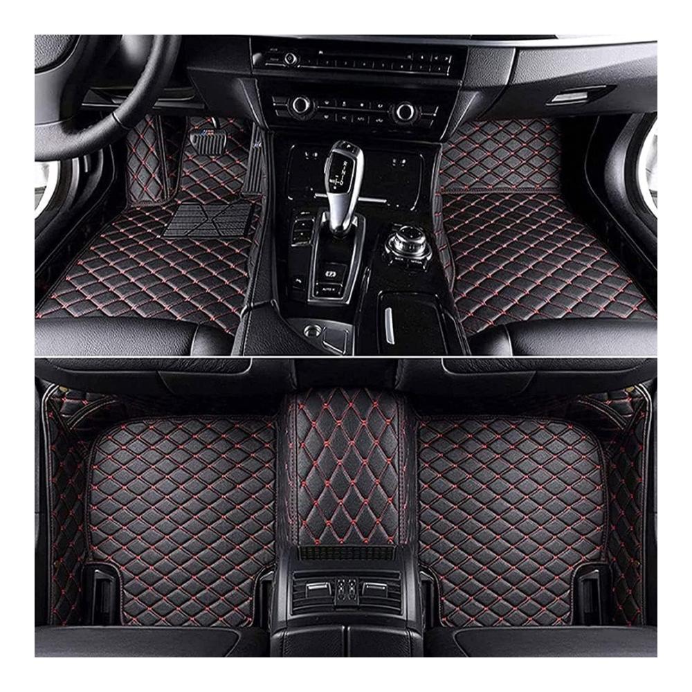 Hochwertige Auto Fußmatten aus Leder für V-W Touran 7seats 2006-2018 | Wasserdicht Anti-Rutsch & Allwetter | Schwarzes und rotes Design | Bodenmatte Schutz | Praktisch und stilvoll