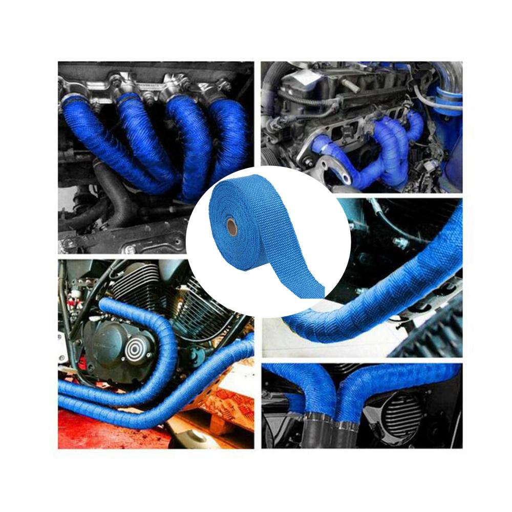 Schützen Sie Ihren Auspuff effektiv! 2er Set Hitzeschutzband aus Basaltfaser mit Kabelbinder für Fächerkrümmer und Auspuffanlagen. Hitzeisolierung (2.5CM X 5M) - Blau
