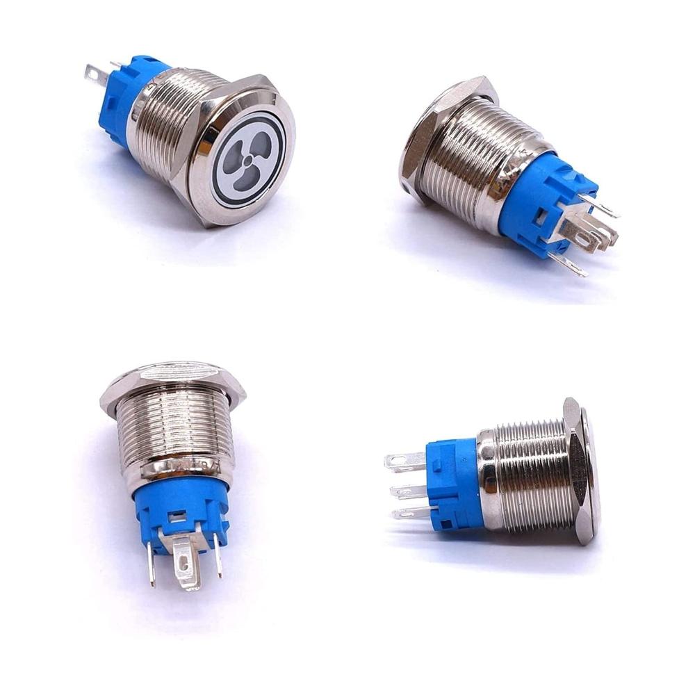 Hochwertiger Druckschalter für Fahrzeugkühlung - Blaue LED-Beleuchtung 12V 16mm - Zuverlässiger 1NO 1NC Schalter für Auto-Lüfter - Einfache Montage 5/8 Zoll