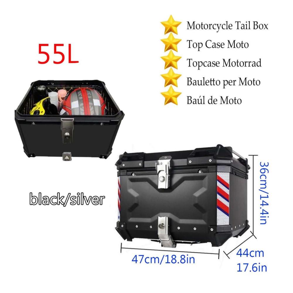 Entdecken Sie Stil und Funktion mit unseren hochwertigen Leder & Satteltaschen - Motorrad Top Box 55L aus Aluminium mit RüCkenlehnen und Tastenreflexionsaufkleber für ultimativen Fahrkomfort. Genießen Sie sicheres und stilvolles Reisen