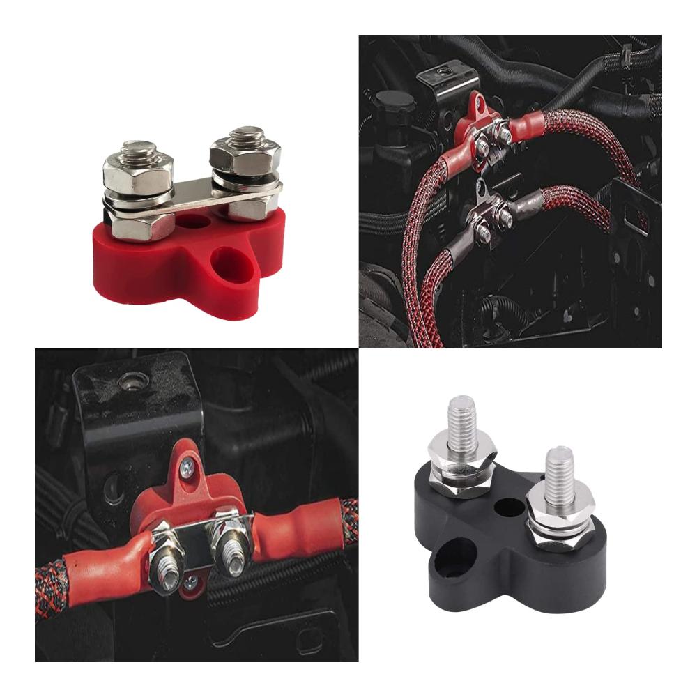Qazuwa Anschlussbolzen 2er Set M8 5/16 Dual Terminal Stud mit Schrauben | Hochwertige Verbindungselemente für 12-48V LKWs, Wohnmobile & Boote | Robuste Bolzen, Muttern & Schrauben (Rot/Schwarz