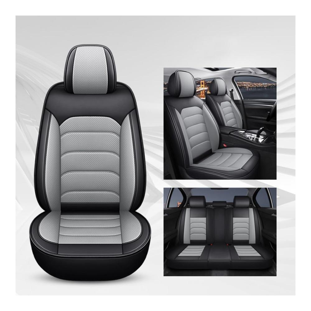 Auto Sitzbezüge Set für Audi Q4 E-tron 2022-2024 | Leder Sitzbezüge - Wasserdicht & Atmungsaktiv | Seitenairbag-kompatibel | Für Alle Jahreszeiten | Schwarz Grau | Hochwertige Sitzbezügesets