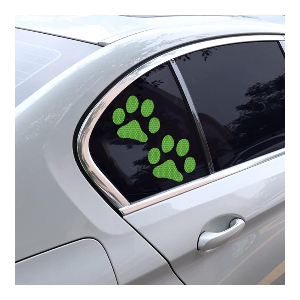 2er Set Reflektierende Aufkleber Sicherheitswarnschilder mit Hundepfoten fürs Auto | Wasserfestes Vinyl für extra Schutz | Leuchtende Hundepfoten Fußabdrücke