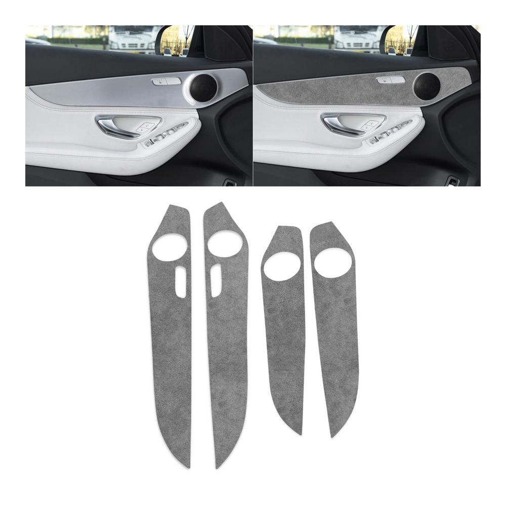 Hochwertige Innentürgriffe für Auto Innenraum Türverkleidung | 4er Set mit Löchern für C-Klasse GLC-Klasse W205 2014-2020 | Hellgrau | Getrommeltes Leder | Stil-F | Robust und Stilvoll