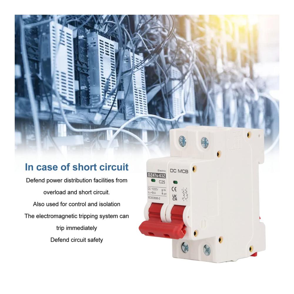 Schutzschalter für Solar-PV-Systeme Miniatur-Leistungsschalter DC 1000V 25A elektrischer Auslaufschutz 2P Überlastschutzschalter - Zuverlässiger Stromschutz (DZ47S 63Z