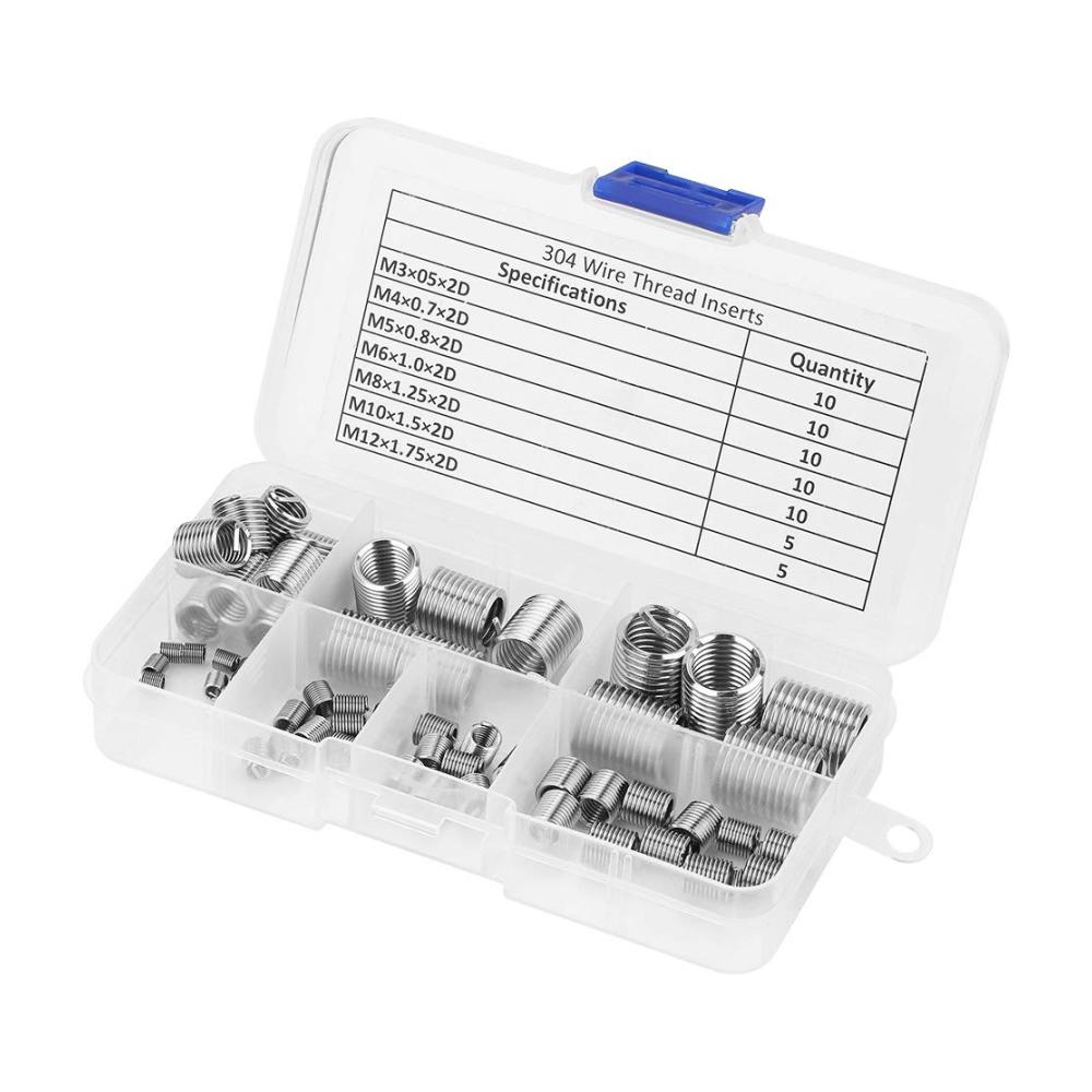 Hochwertige Gewindereparaturwerkzeuge - 60-teiliges Set aus Edelstahl-Gewindeeinsätzen M3-M12 zur Verstärkung und Reparatur von Gewinden. Robust und langlebig
