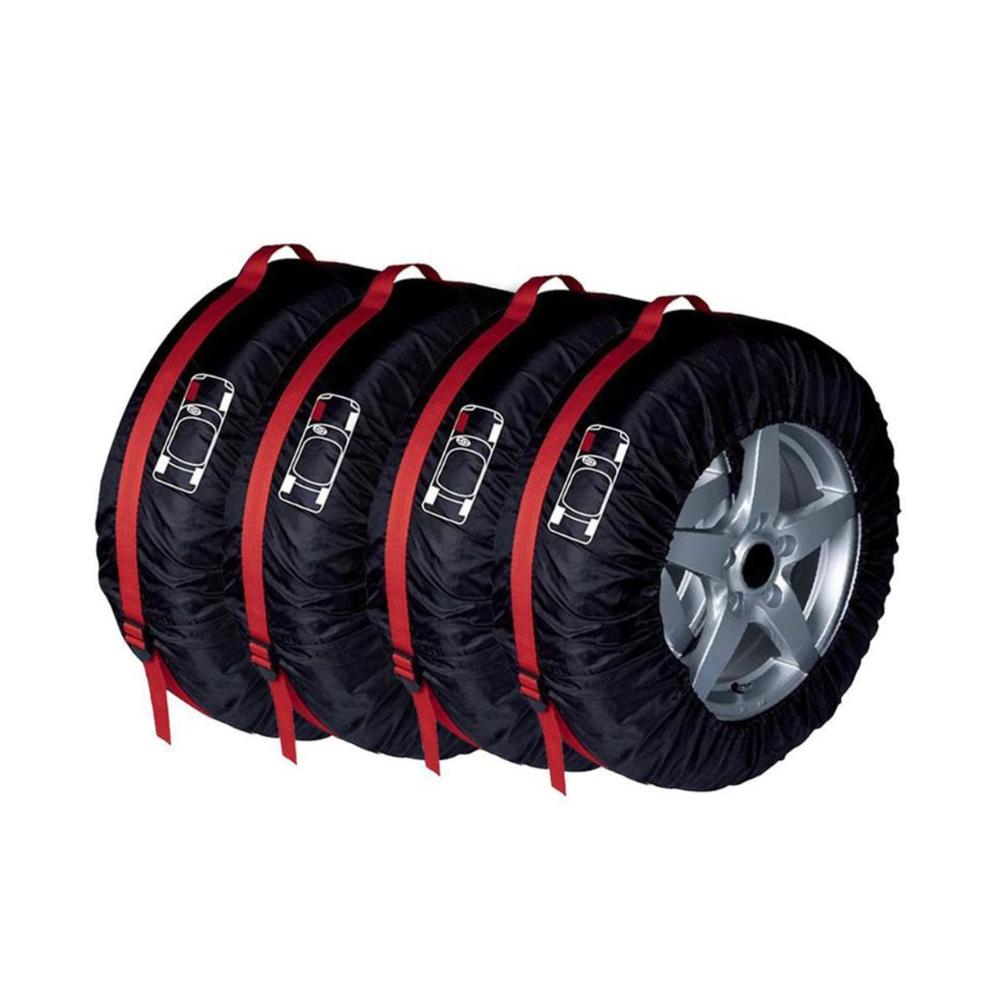 4er Set Hochwertige Reserveradabdeckungen aus Polyester - Inklusive Aufbewahrungstaschen - Roter Gürtel für stilvollen Schutz - Ideal für Wohnmobile Anhänger LKW und Wohnmobile - Jetzt staubfrei reisen