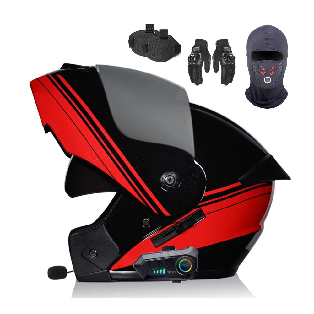 Bluetooth Integralhelm mit DOT/ECE-Zulassung | Klappbarer Vollgesichtshelm mit Antibeschlag-Sonnenblende und Mikrofon | Für Erwachsene | Motorradhelm
