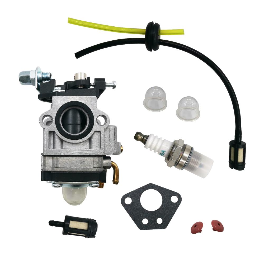 Hochleistungs-Vergaser für Rasenmäher 40 cc 43 cc 49 cc – Inklusive Starterpumpe Ventil und Zündkerze – Kraftstofffilterschlauch und Unterlegscheibe für pb651h pb755sh b633rt