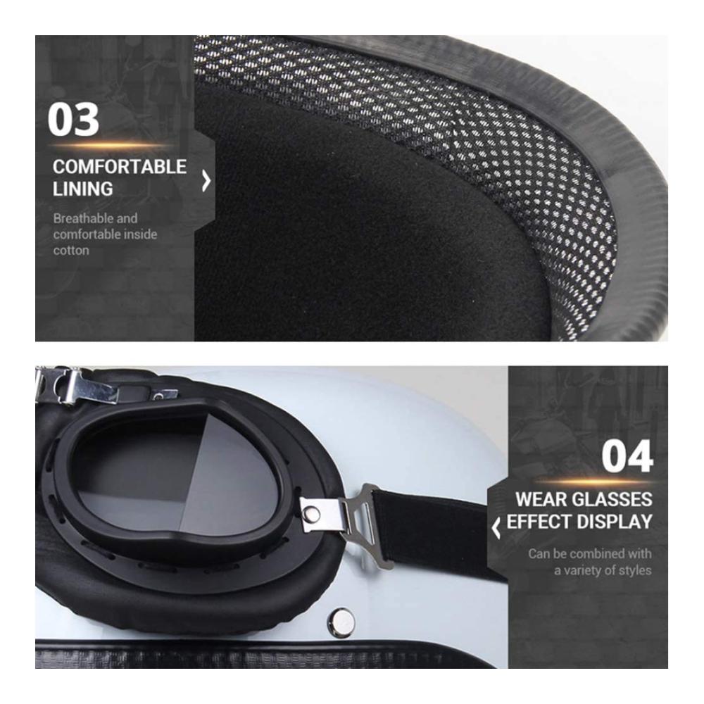 JTYX Halbhelm für Motorrad mit Fliegerbrille & Wehrmacht-Eisernes-Kreuz-Design Schwarz Retro Harley-Stil für Cruiser Chopper & Biker integriertes Visier inklusive