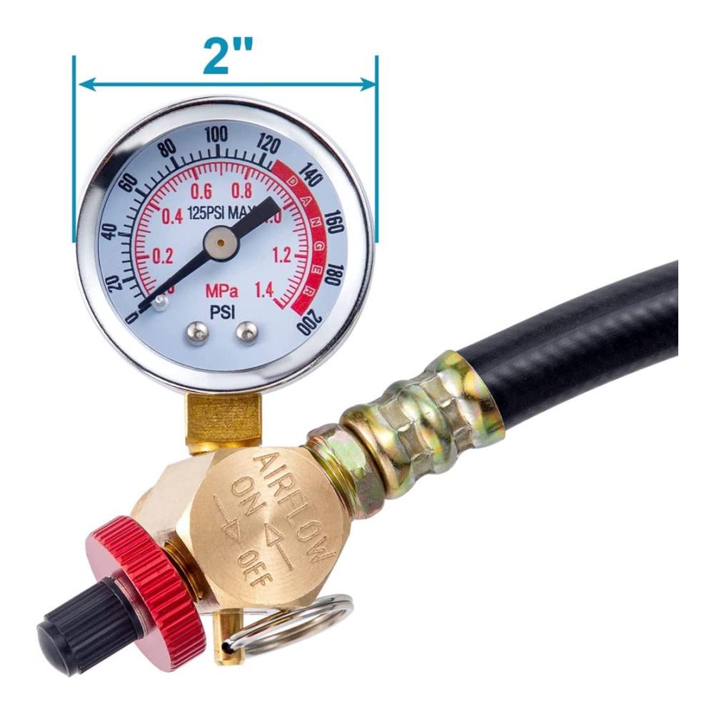 Reifendruckmesser Set mit Sicherheitsventil - Präzise Luftdruckkontrolle mit Manometer und Montagesatz für Tragetank - Ideal für Fahrzeugwartung