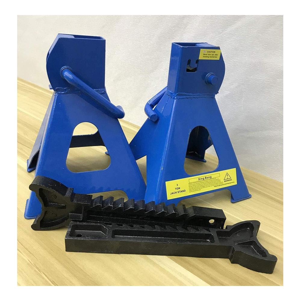 2 Stück Unterstellbock aus hochwertigem Stahl und Gusseisen | Tragkraft 3 Tonnen pro Bock | Höhenverstellbares Getriebe mit 9 Stufen | Max. Höhe 43cm | Leicht zu verstauen | Ideal für die Werkstatt