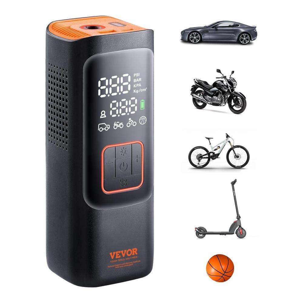 Tragbarer Reifendruckkompressor Elektrische Mini-Pumpe mit 19-Zylinder-Design 2600 mAh wiederaufladbar 160 PSI Manometer für Auto Fahrrad Motorrad und mehr