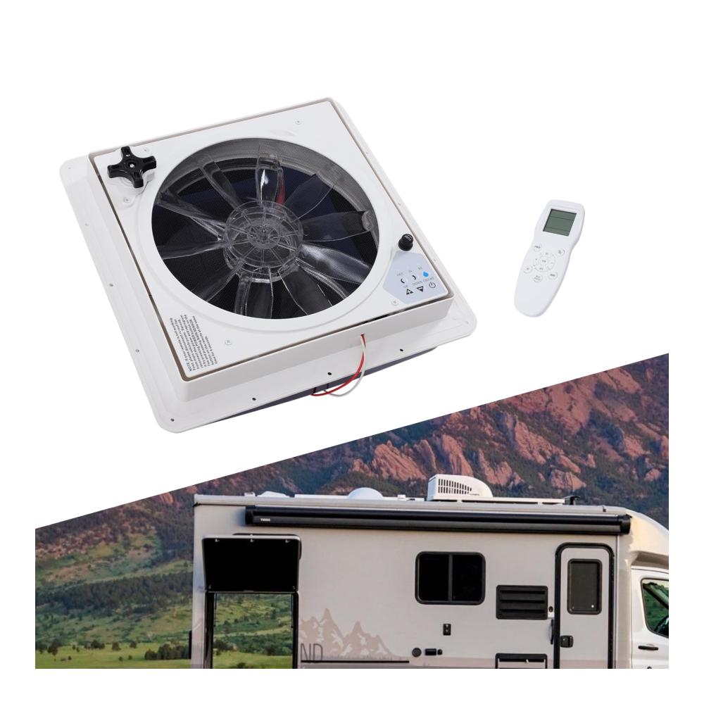 Erfrischen Sie Ihr Wohnmobil mit dem leistungsstarken 14-Zoll-Reversiblen Abluftventilator! Extrem geräuscharm dauerhafte Belüftung UV-beständiger Deckel inklusive 12V Remote. Idealer Dachlüfter für unterwegs