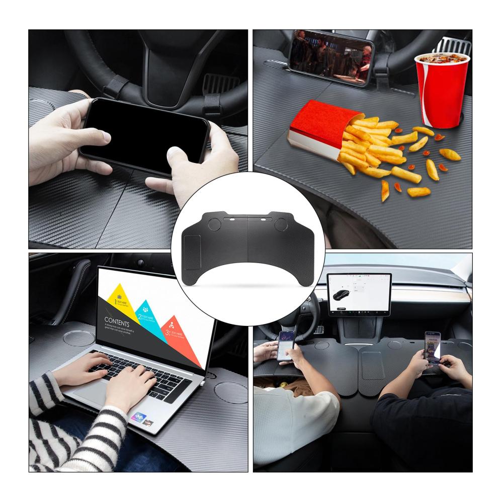 Innovativer Tesla Model 3/Y Lenkrad Schreibtisch mit Aufbewahrungstasche | Faltbarer Multifunktions-Tisch für Tabletts & Taschen | Auto Esstisch & Laptop-Arbeitstisch | Platzsparende Kerben inklusive