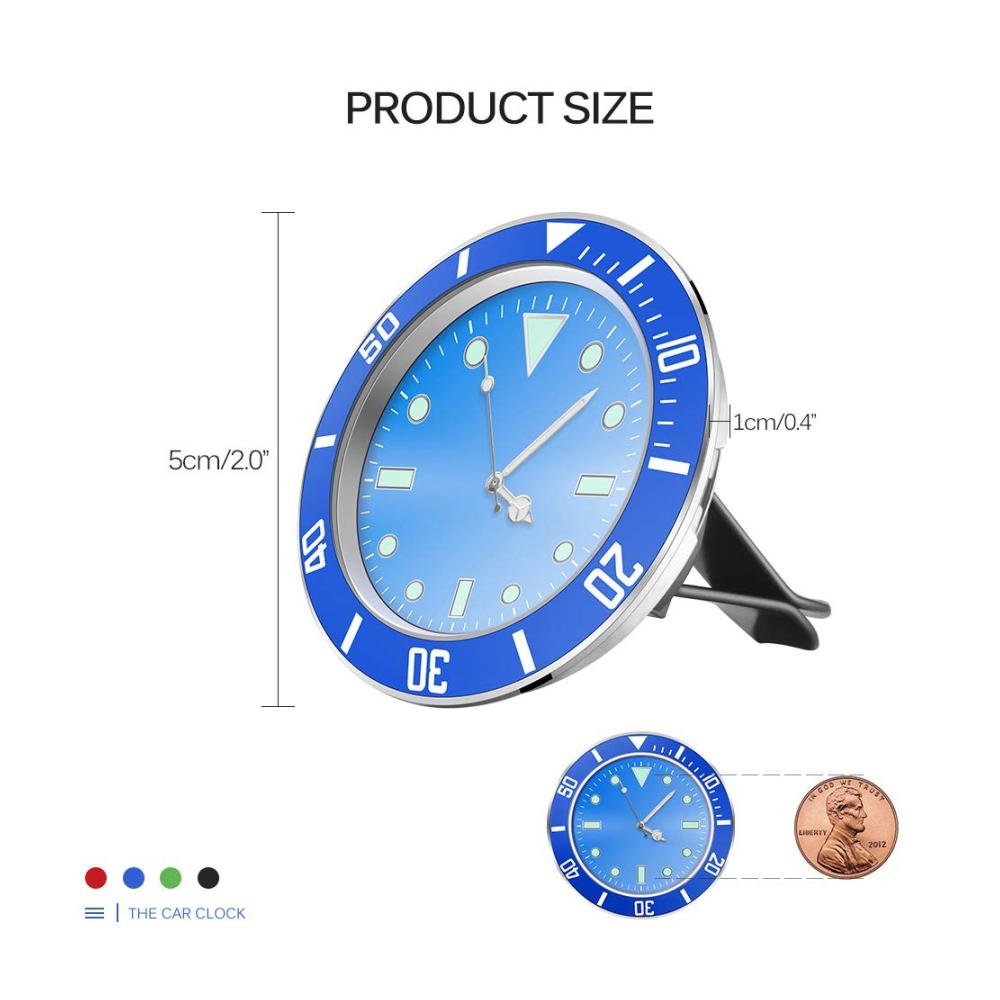 Auto Uhr 5 × 5cm | Quartz | Auto Luftventil | Leuchtend | Blau | Deko für Armaturenbrett | 3M Aufkleber | Nachtlicht | Einzelstück