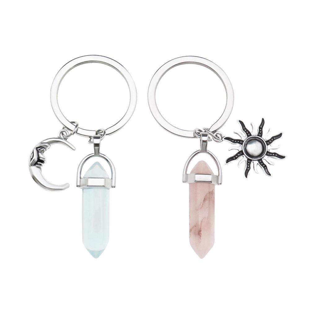 Erfassen Sie den Glanz der Sonne und des Mondes mit diesen 2 exquisiten Sechseck Kristall Schlüsselanhängern – Perfekte Dekoration für Schlüssel Handtaschen und Autos
